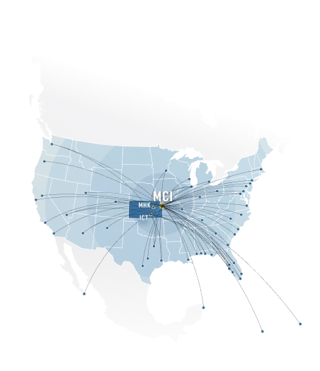 Map of flights out of Kansas
